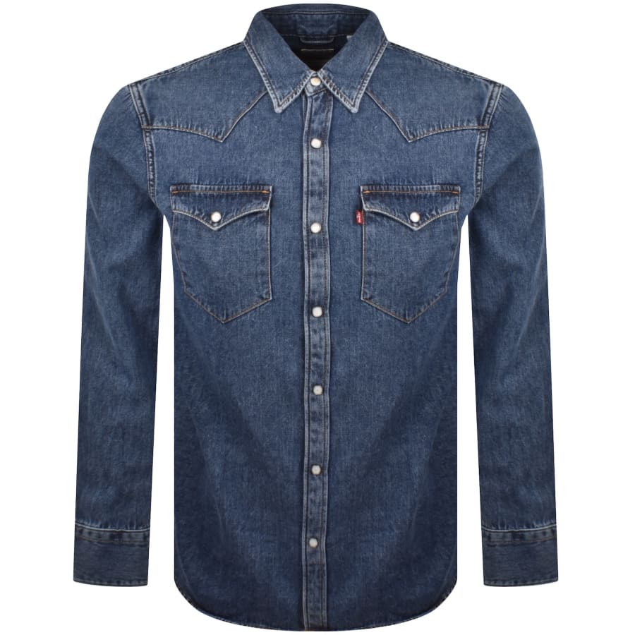 Image number 1 for Levis Barstow Western Shirt Mid Wash Blue
