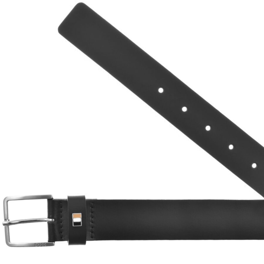 Image number 2 for BOSS Striped Trim Leather Belt Black