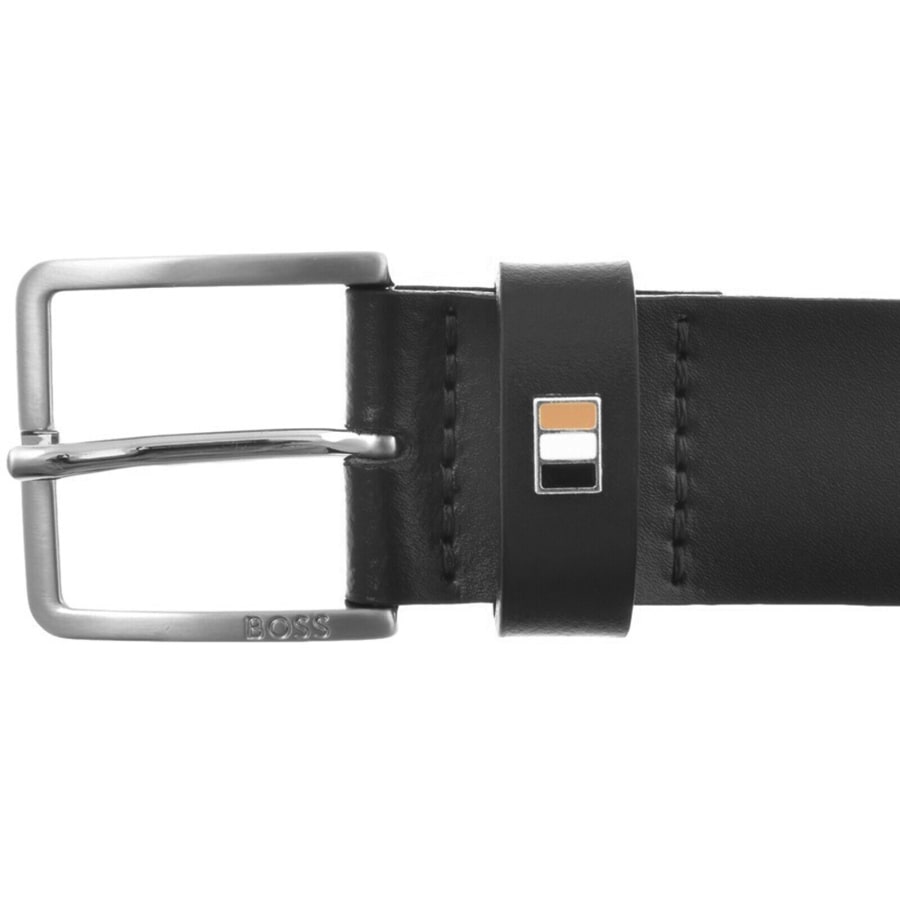 Image number 3 for BOSS Striped Trim Leather Belt Black