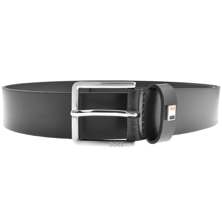 Image number 1 for BOSS Striped Trim Leather Belt Black