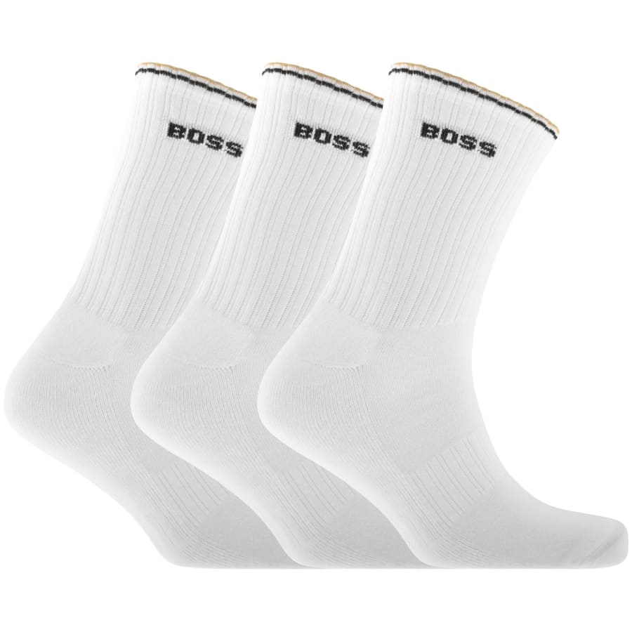 Image number 1 for BOSS 3 Pack Quarter Length Rib Socks White