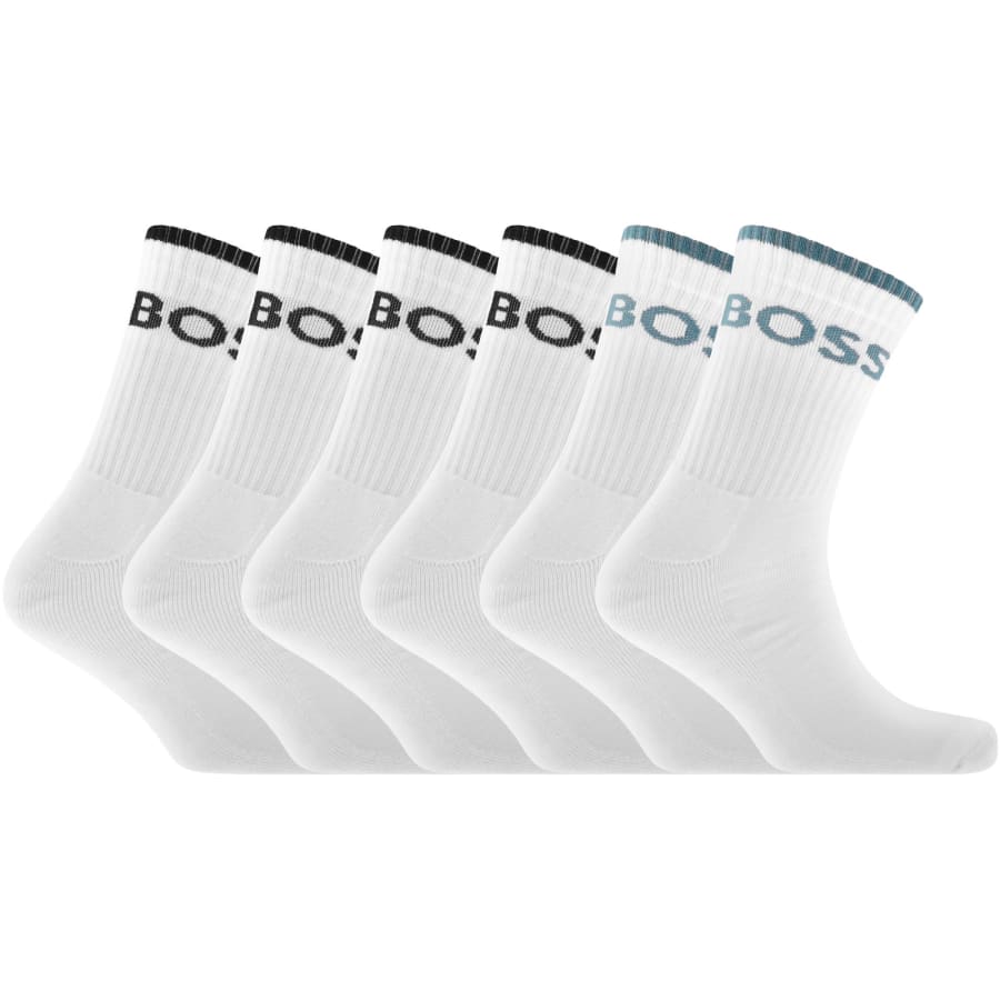 Image number 1 for BOSS 6 Pack Quarter Length Socks White