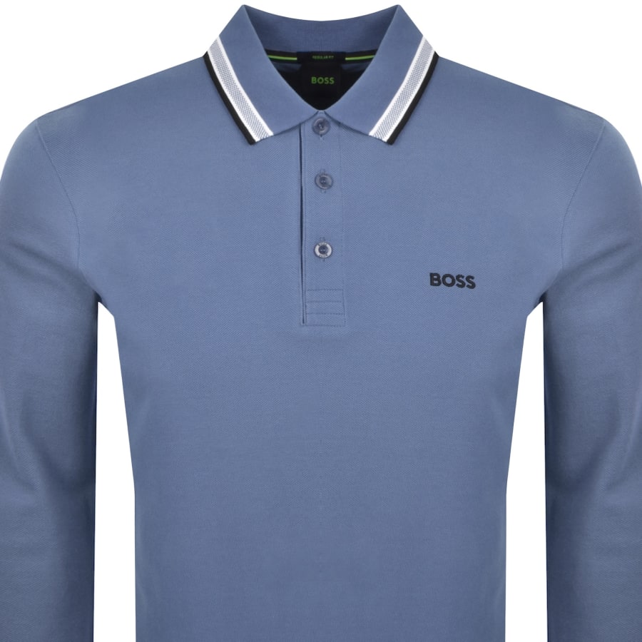 Image number 2 for BOSS Plisy Long Sleeve Polo Light Blue