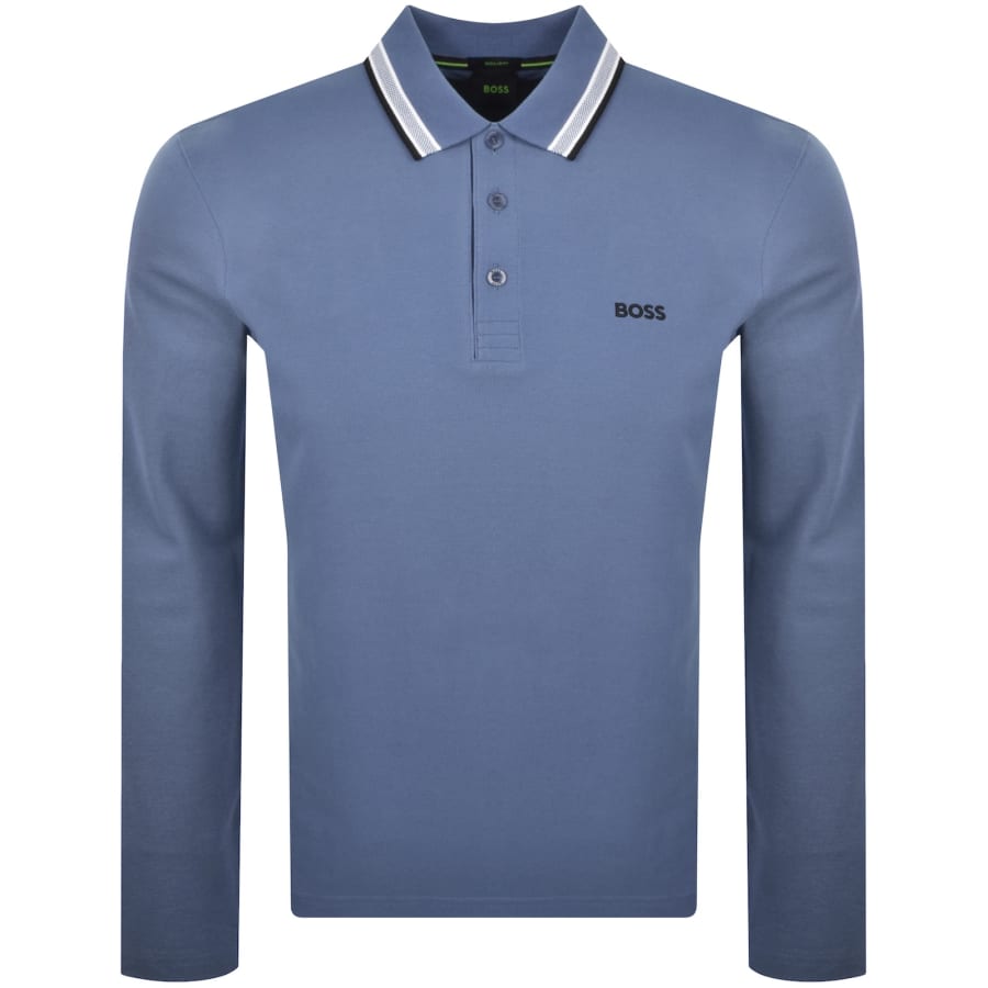 Image number 1 for BOSS Plisy Long Sleeve Polo Light Blue