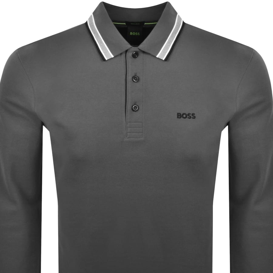 Image number 2 for BOSS Plisy Long Sleeve Polo T Shirt Grey