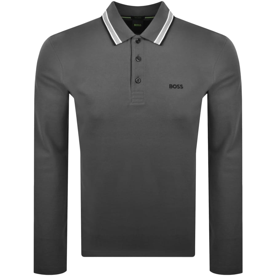 Image number 1 for BOSS Plisy Long Sleeve Polo T Shirt Grey