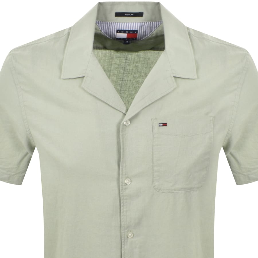 Image number 2 for Tommy Jeans Linen Camp Shirt Green