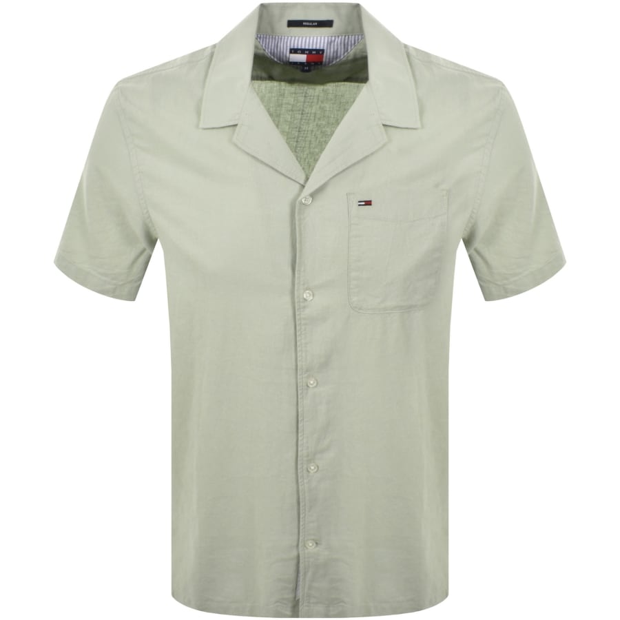 Image number 1 for Tommy Jeans Linen Camp Shirt Green