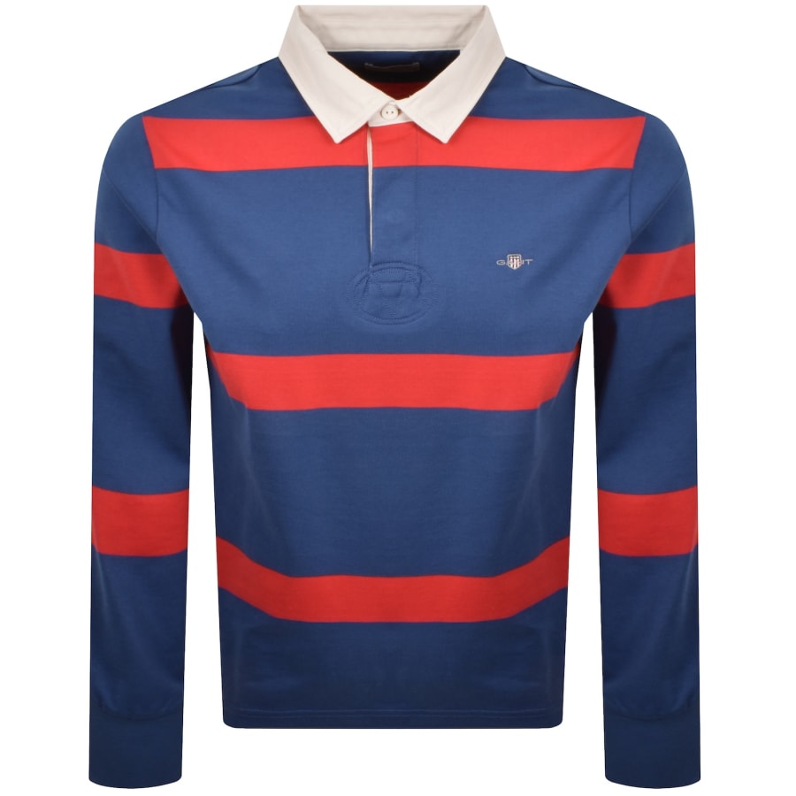Image number 1 for Gant Striped Rugger Polo T Shirt Blue