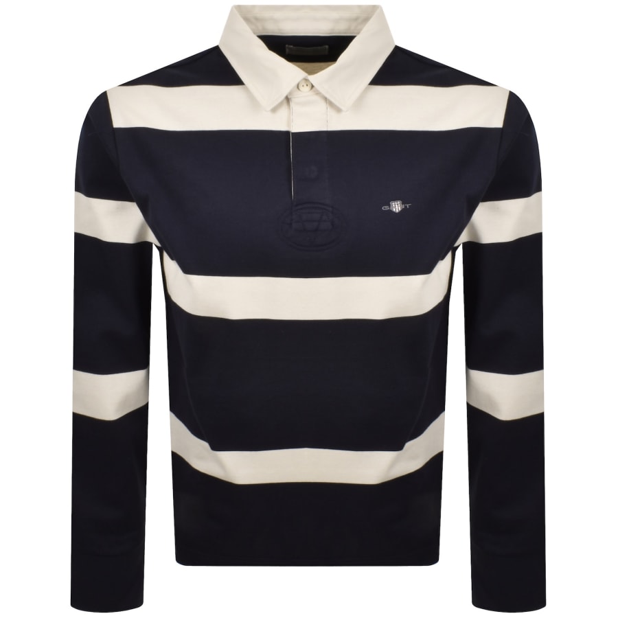Image number 1 for Gant Striped Rugger Polo T Shirt Navy