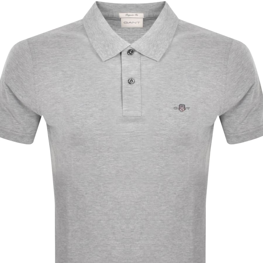 Image number 2 for Gant Regular Fit Shield Pique Polo T Shirt Grey