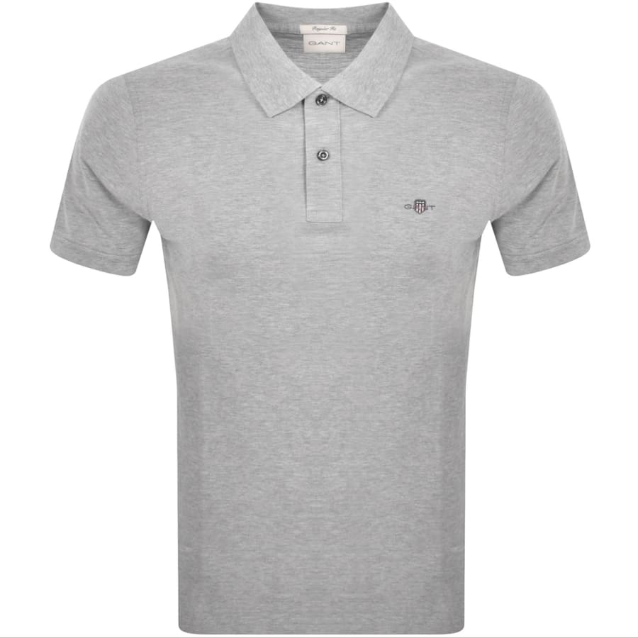 Image number 1 for Gant Regular Fit Shield Pique Polo T Shirt Grey