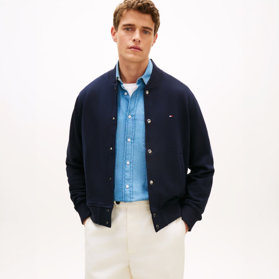 Image number 6 for Tommy Hilfiger Terry Bomber Jacket Navy