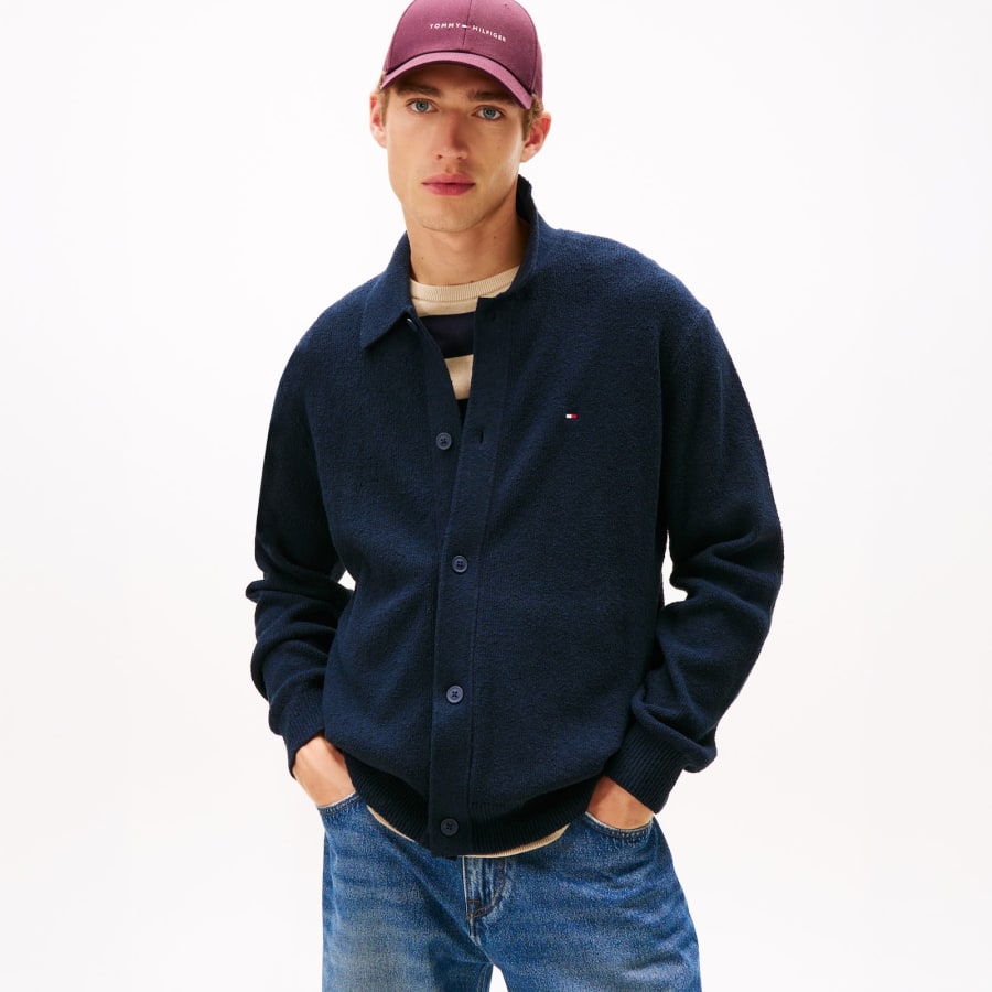 Image number 5 for Tommy Hilfiger Knit Polo Collar Cardigan Navy