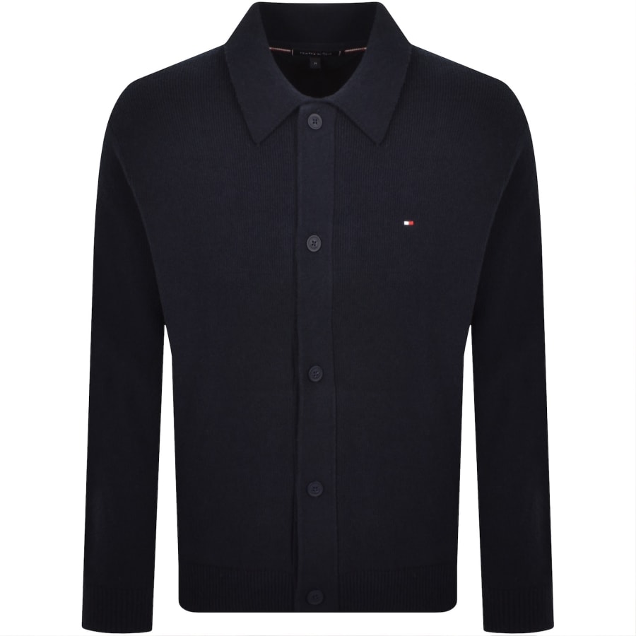 Image number 1 for Tommy Hilfiger Knit Polo Collar Cardigan Navy