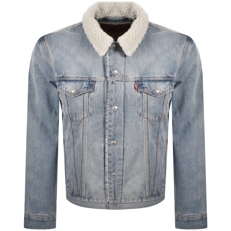 Image number 1 for Levis Denim Sherpa Trucker Jacket Blue