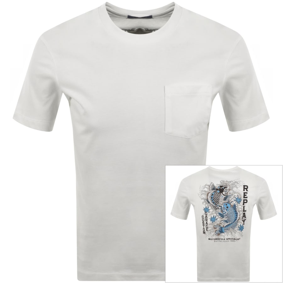 Image number 1 for Replay Back Graphic T Shirt Off White