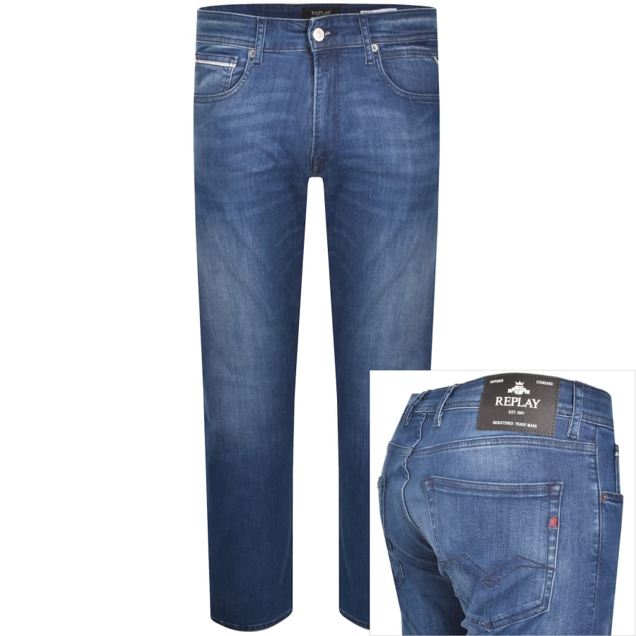 Image number 1 for Replay Grover Straight Jeans Dark Wash Blue