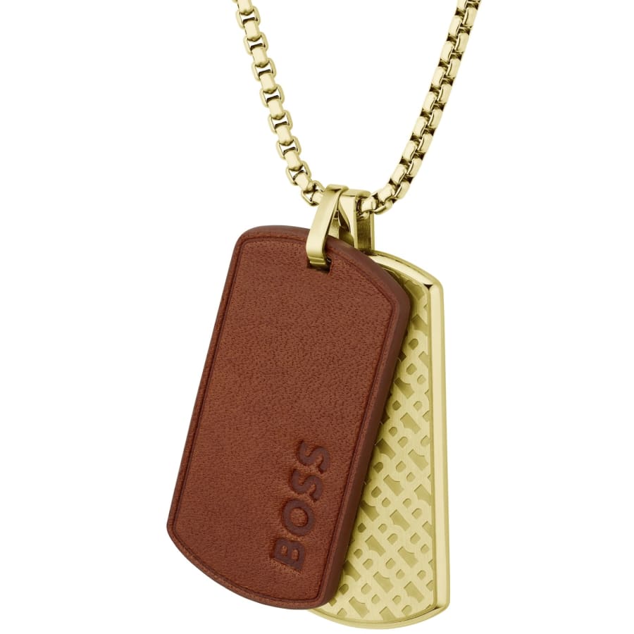 Image number 2 for BOSS Leather Dog Tag Necklace Gold