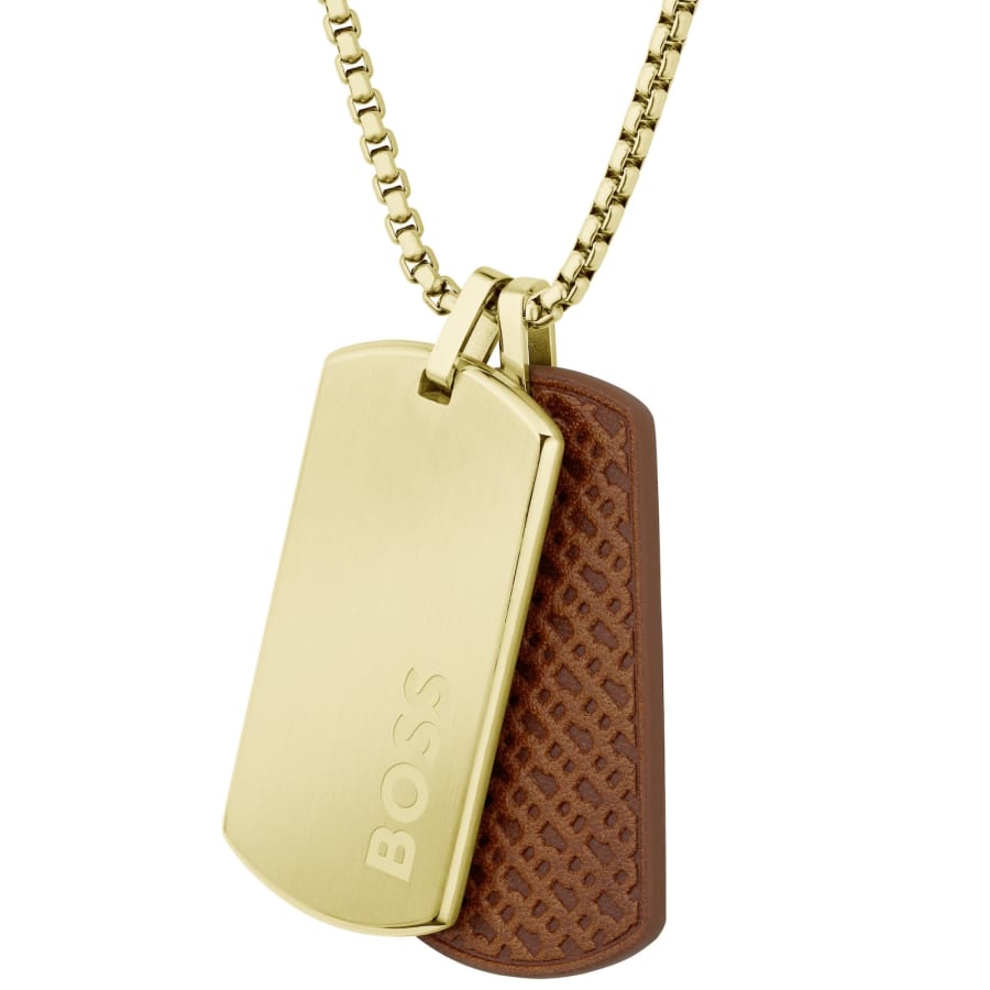 Image number 3 for BOSS Leather Dog Tag Necklace Gold