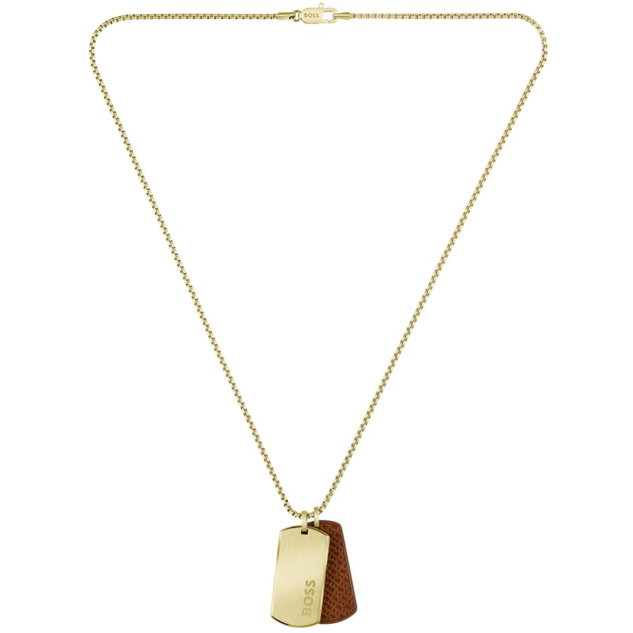 Image number 1 for BOSS Leather Dog Tag Necklace Gold