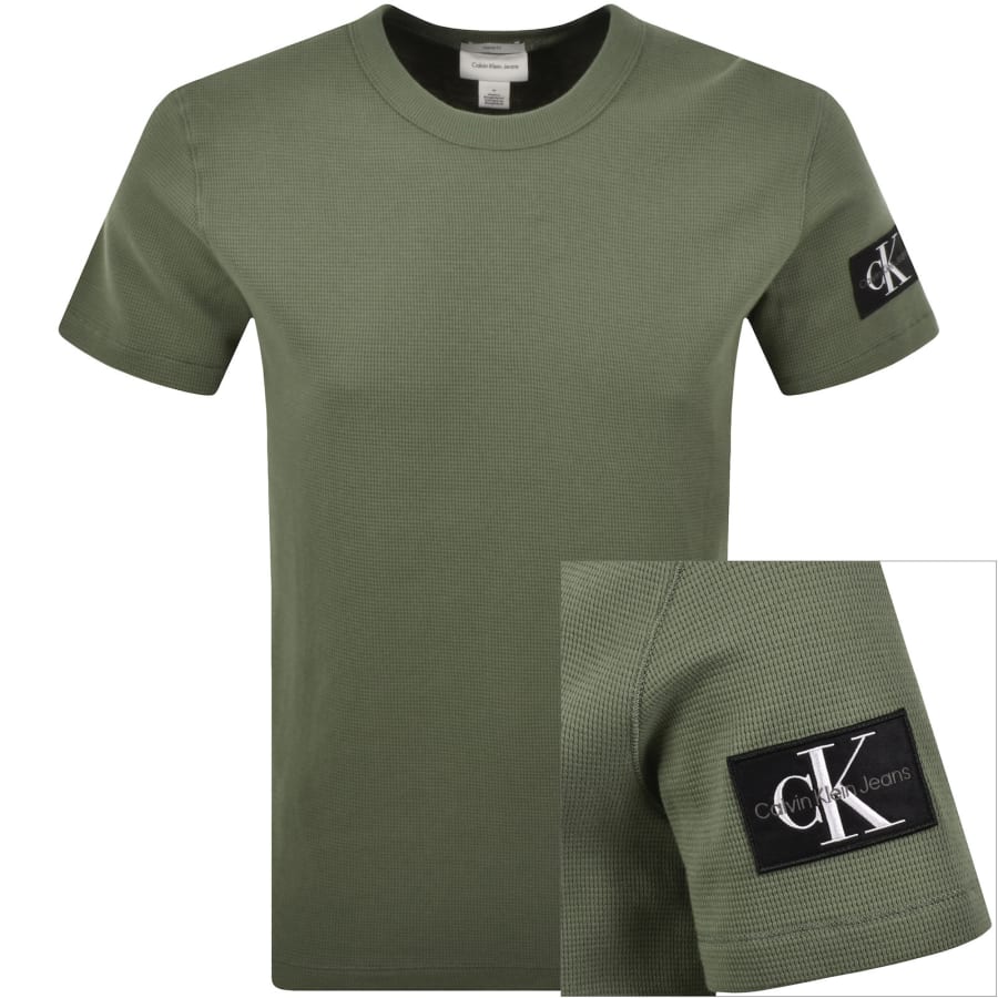 Image number 1 for Calvin Klein Jeans Waffle T Shirt Lichen Green