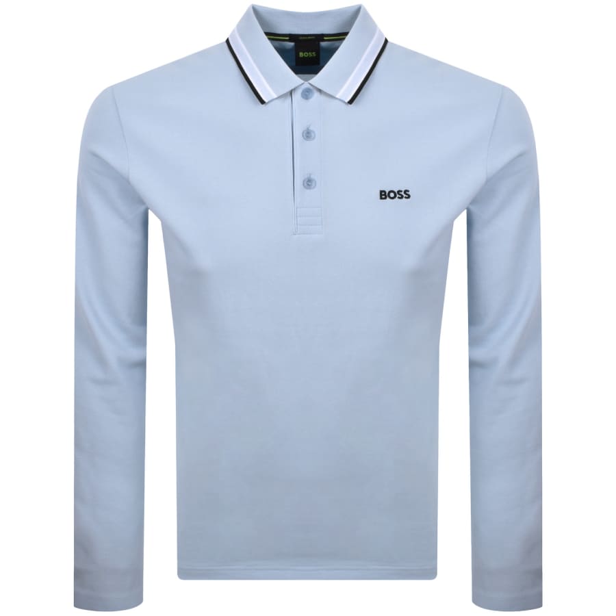 Image number 1 for BOSS Plisy Long Sleeve Polo Light Blue
