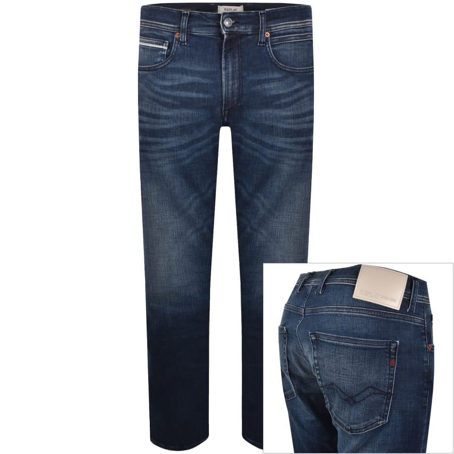 Image number 1 for Replay Grover Straight Jeans Dark Wash Blue
