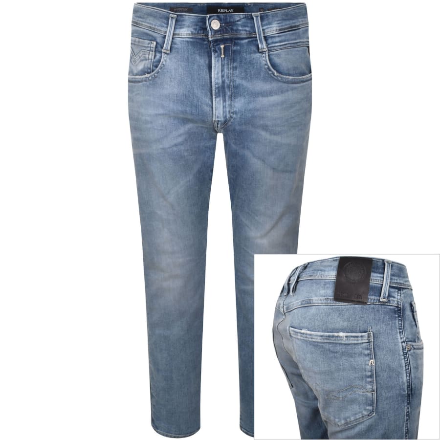 Image number 1 for Replay Anbass Slim Fit Jeans Light Wash Blue