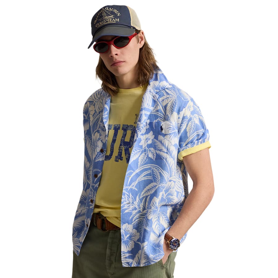 Image number 5 for Ralph Lauren Linen Short Sleeve Shirt Blue