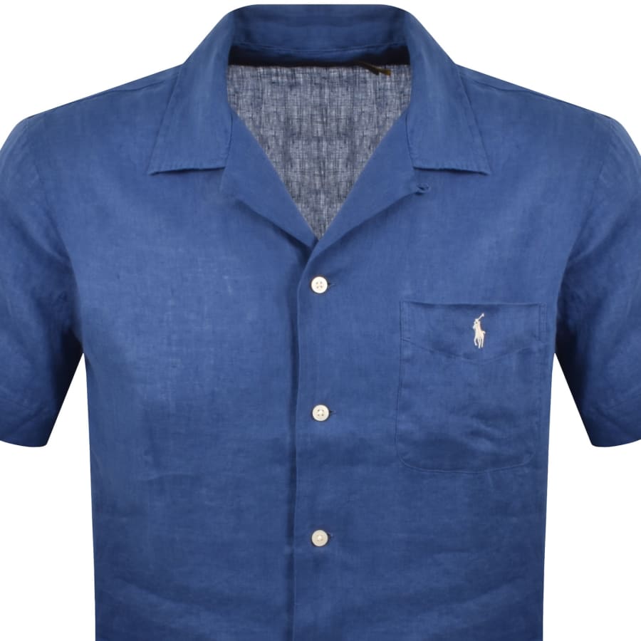 Image number 2 for Ralph Lauren Linen Short Sleeve Shirt Blue
