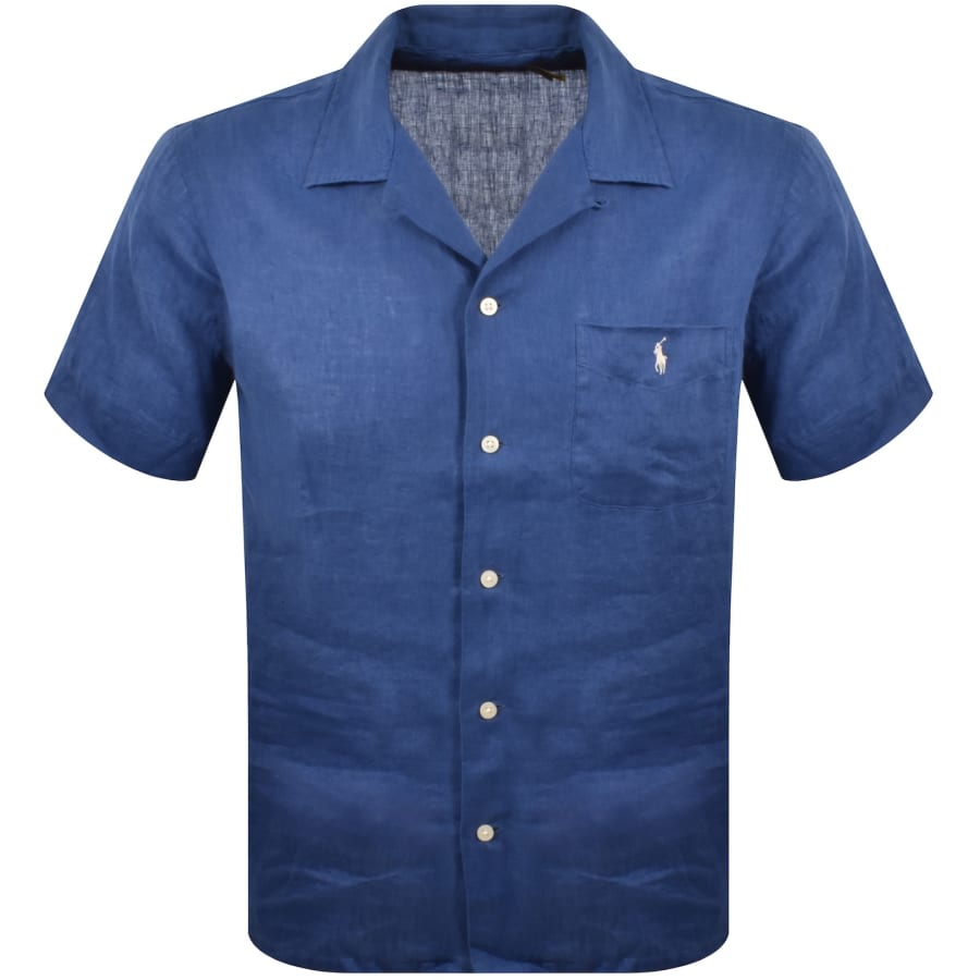 Image number 1 for Ralph Lauren Linen Short Sleeve Shirt Blue