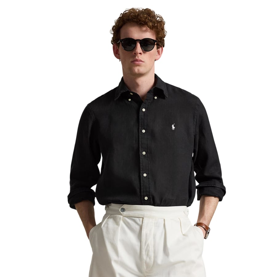 Image number 5 for Ralph Lauren Linen Long Sleeve Shirt Black
