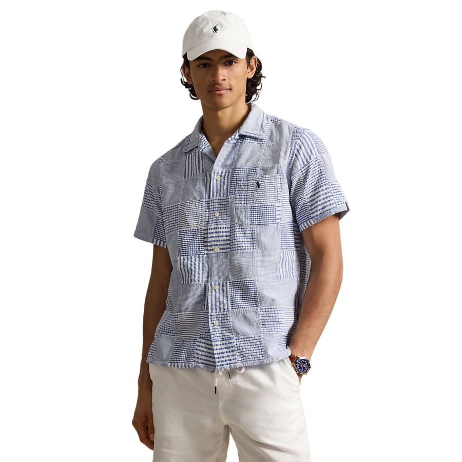 Image number 5 for Ralph Lauren Wrinkled Patchwork Shirt Blue