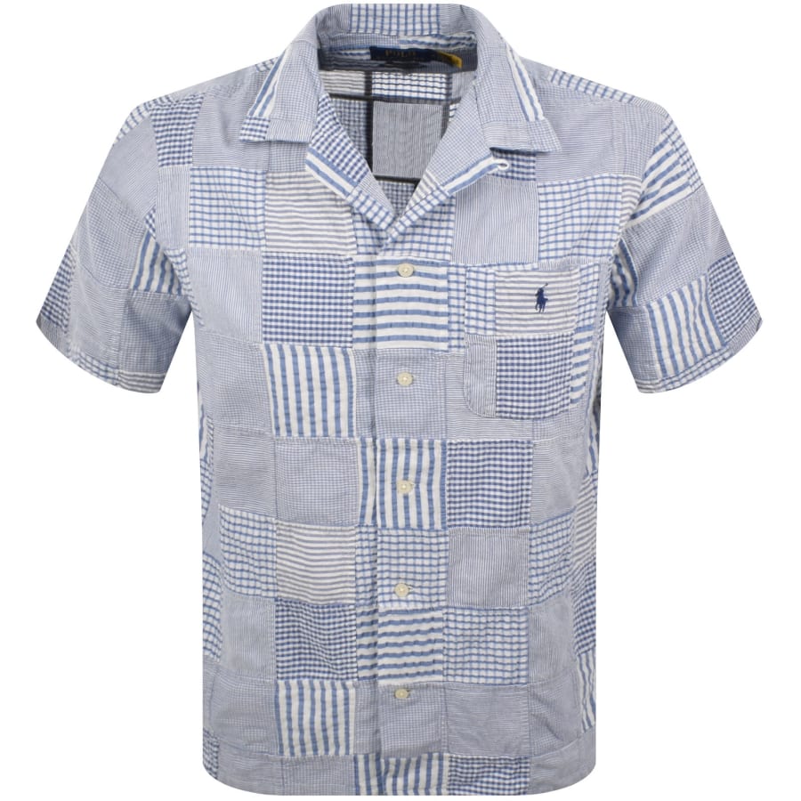 Image number 1 for Ralph Lauren Wrinkled Patchwork Shirt Blue