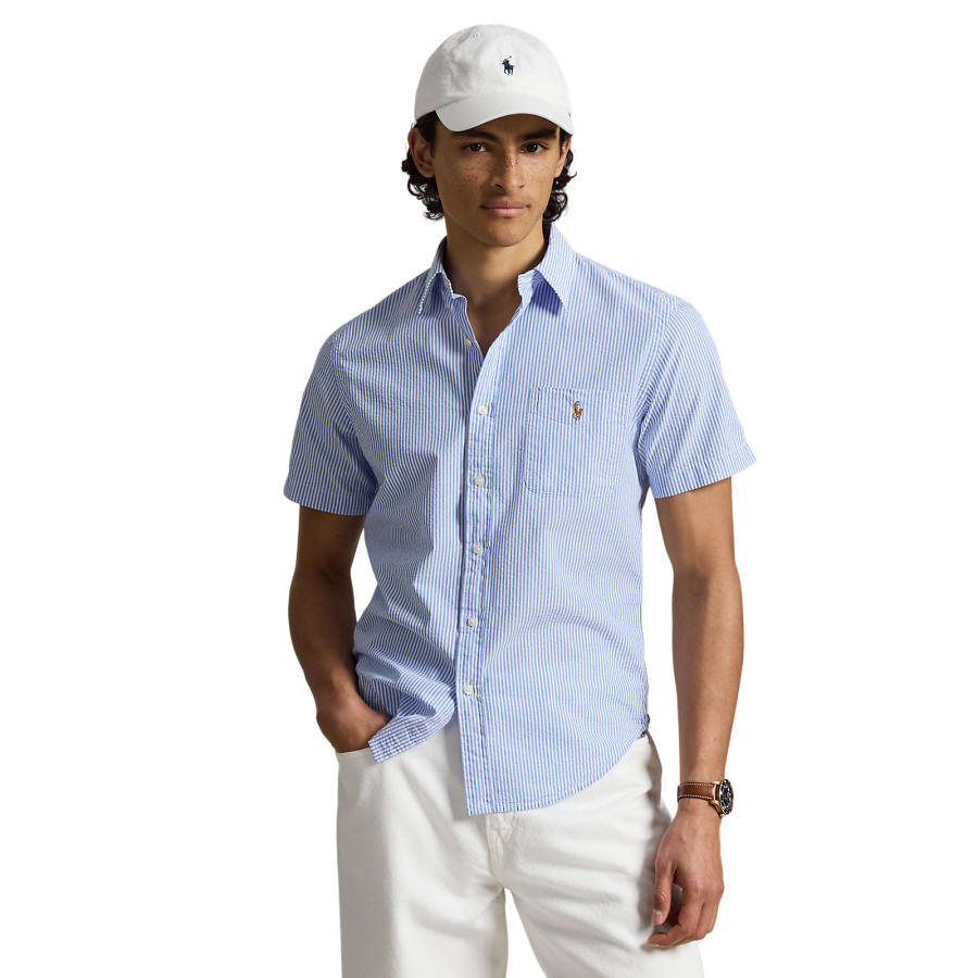 Image number 5 for Ralph Lauren Wrinkled Stripe Shirt Blue