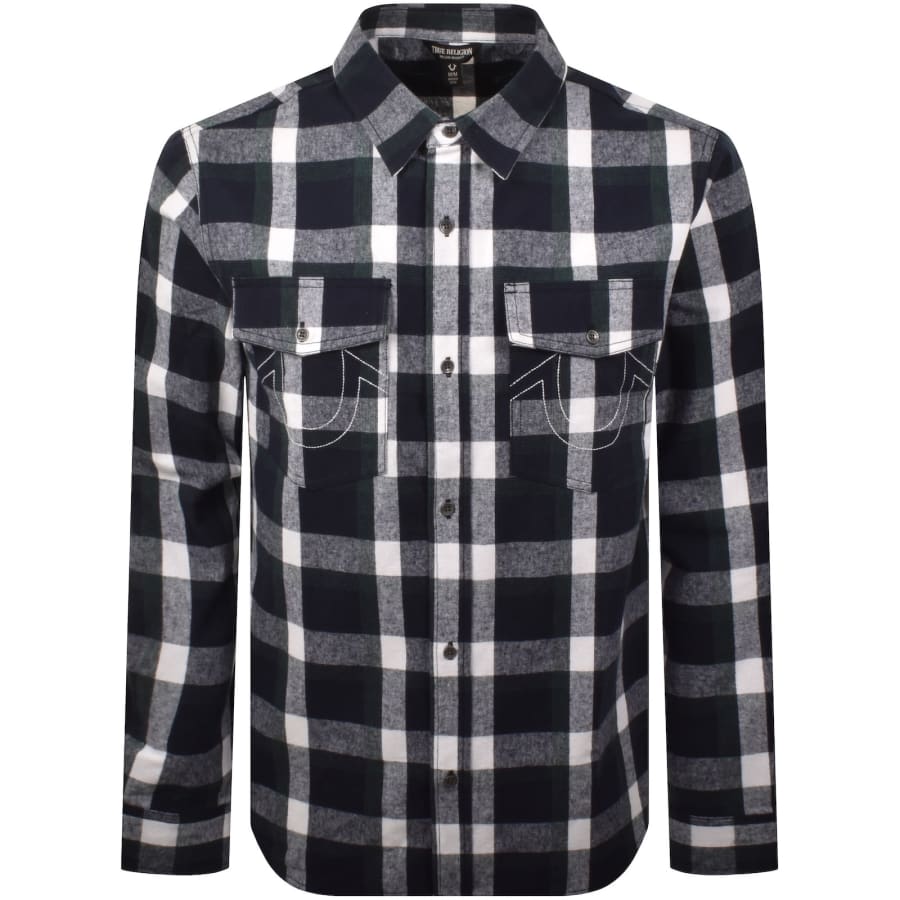 Image number 2 for True Religion Plaid Long Sleeve Shirt Navy