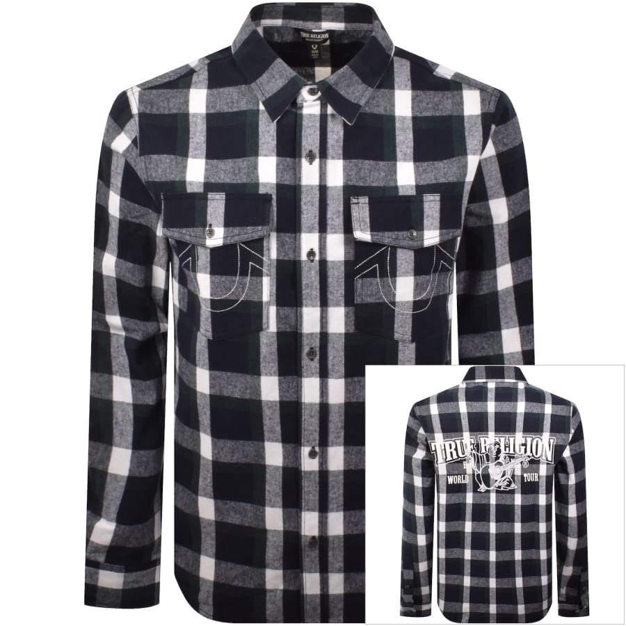 Image number 1 for True Religion Plaid Long Sleeve Shirt Navy