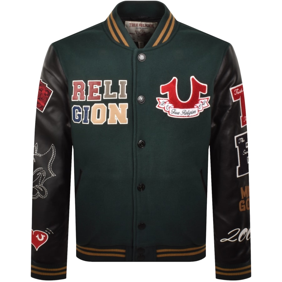 Image number 2 for True Religion Cat Varsity Bomber Jacket Green