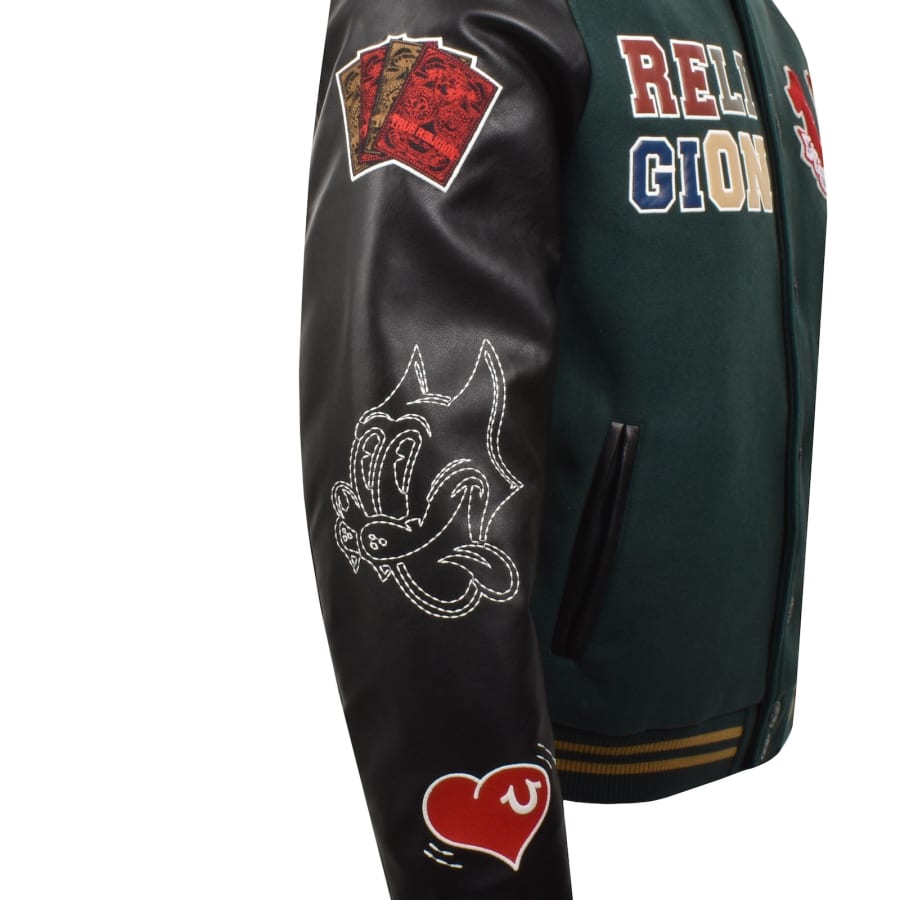 Image number 3 for True Religion Cat Varsity Bomber Jacket Green