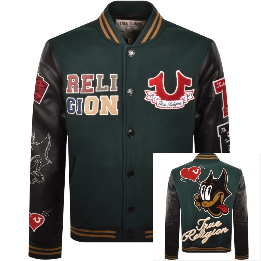 Image number 1 for True Religion Cat Varsity Bomber Jacket Green
