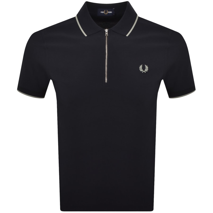Image number 1 for Fred Perry Zip Neck Crepe Polo Navy