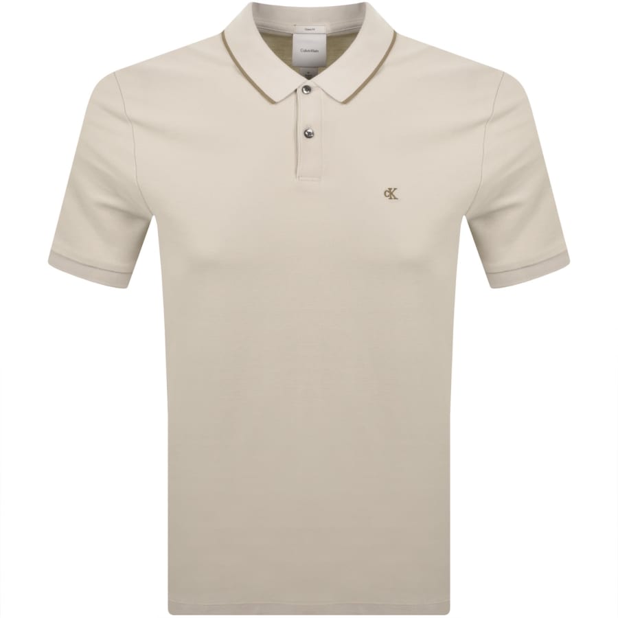 Image number 1 for Calvin Klein Refined Pique Polo T Shirt Beige