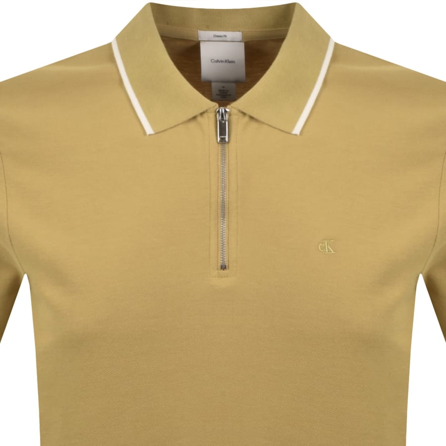 Image number 2 for Calvin Klein Zip Pique Polo T Shirt Yellow