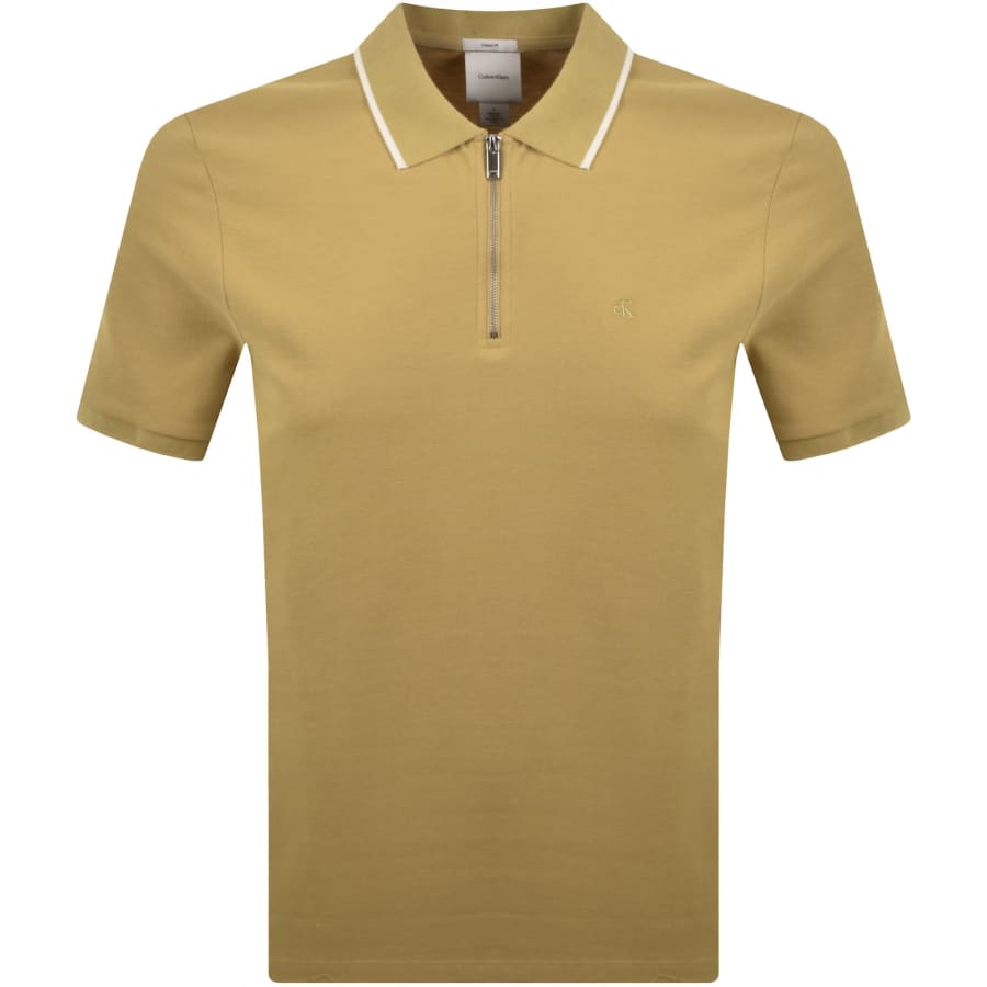Image number 1 for Calvin Klein Zip Pique Polo T Shirt Yellow
