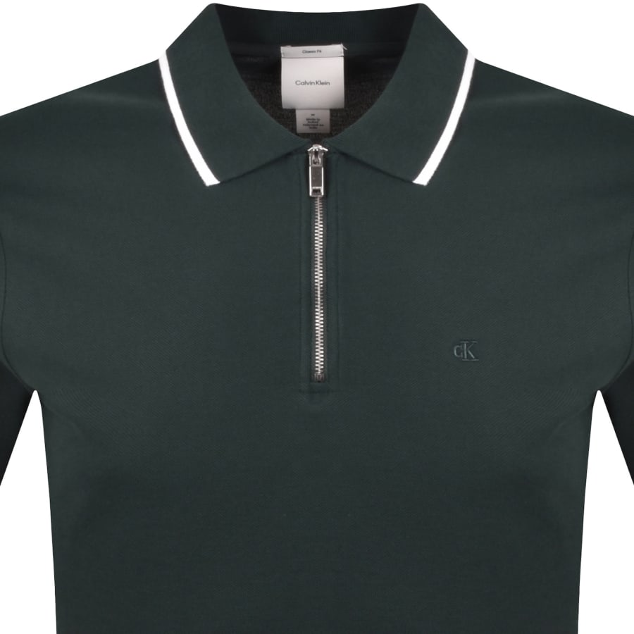 Image number 2 for Calvin Klein Zip Pique Polo T Shirt Green