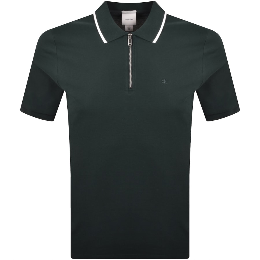 Image number 1 for Calvin Klein Zip Pique Polo T Shirt Green