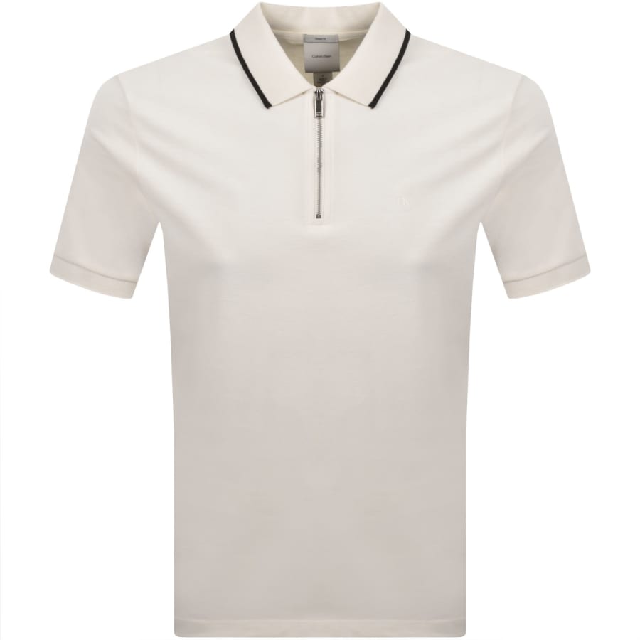 Image number 1 for Calvin Klein Zip Pique Polo T Shirt White
