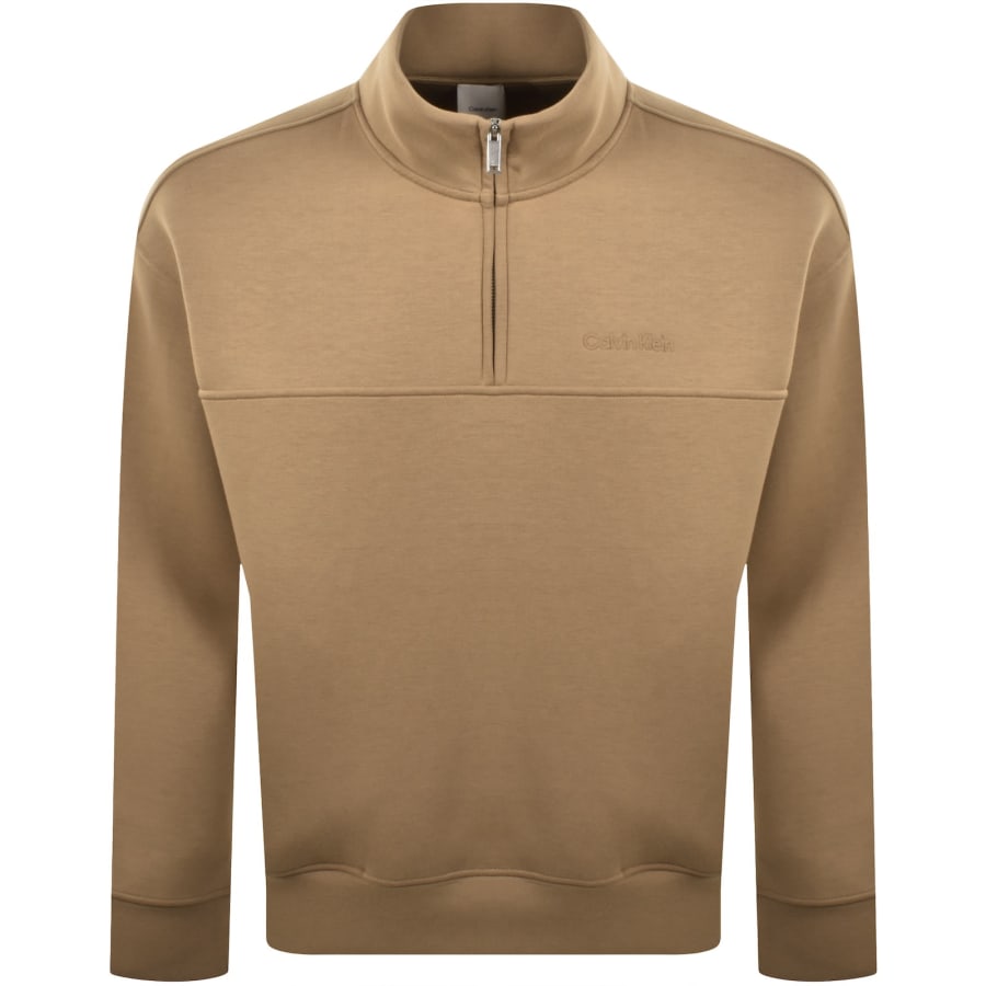 Image number 1 for Calvin Klein Quarter Zip Sweatshirt Brown