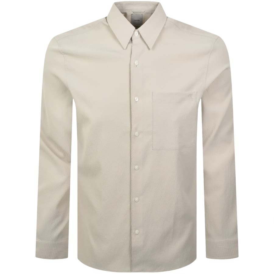 Image number 1 for Calvin Klein Seersucker Shirt Oatmeal Beige